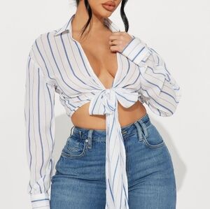 Fashion Nova Cape Cod Striped Blouse. NWT